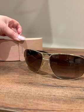 Prada Brown Tortoiseshell Sunglasses with Gold Logo Plaque